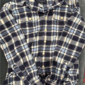 American Eagle Outfitters Navy and Cream Plaid Shirt